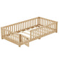 Twin Size Bed Floor Bed With Safety Guardrails And Door For Kids, Natural - Enfance-Heureuse