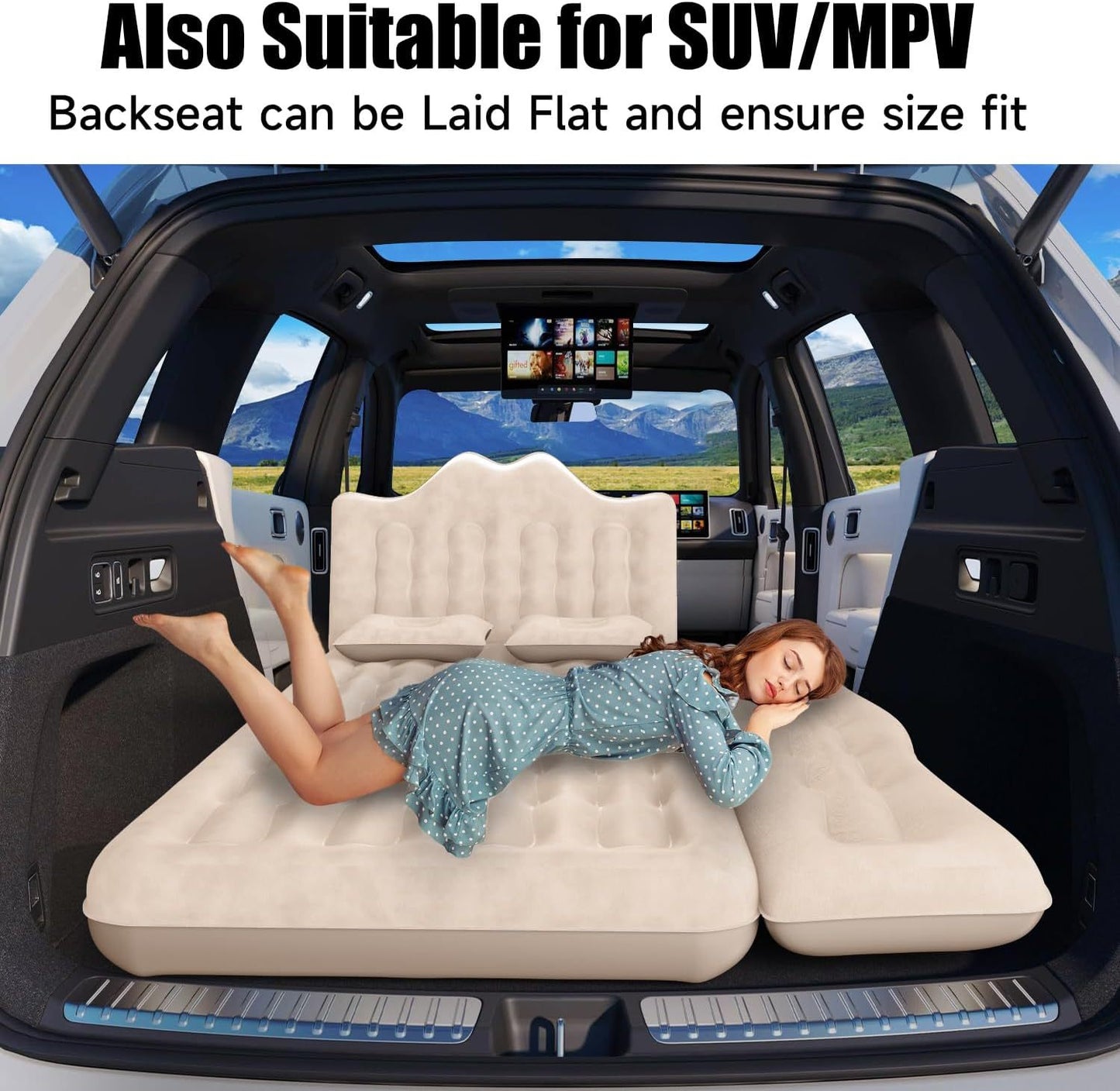 Car Air Mattress, Inflatable SUV Truck Air Mattress Back Seat Camping Bed Thickened Car Sleeping Pad For Travel, Car Bed SUV Mattress With 2 Pillows - Enfance-Heureuse