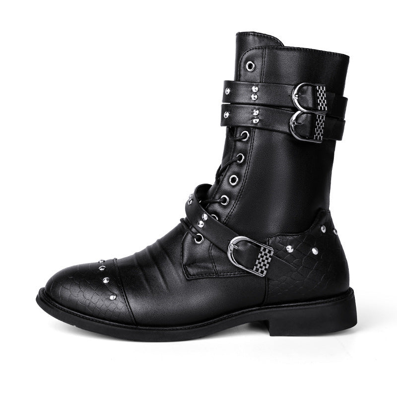 Middle Tube Leather Boots Ceremonial Motorcycle Men's Martin Performance - Enfance-Heureuse