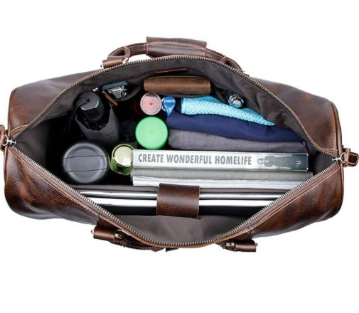 Large Capacity Cowhide Trolley Travel Bag - Enfance-Heureuse