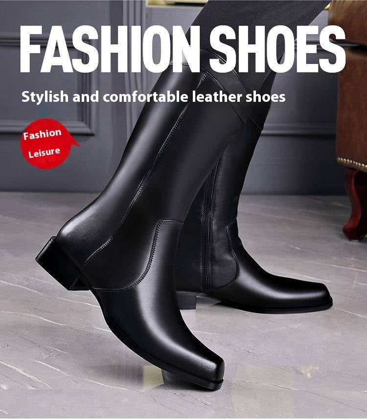 Men's Pointed Toe Business High-top Leather Boots - Enfance-Heureuse