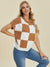 Double Take Full Size Checkered Round Neck Short Sleeve Sweater - Enfance-Heureuse