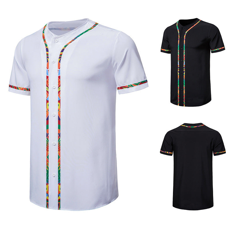 Men's Short-sleeved Shirt Multicolor Printing Round Neck - Enfance-Heureuse