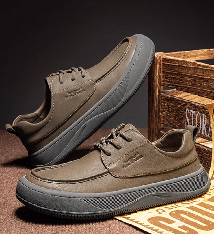 Chaussures décontractées en cuir marron rétro britannique à gros orteils