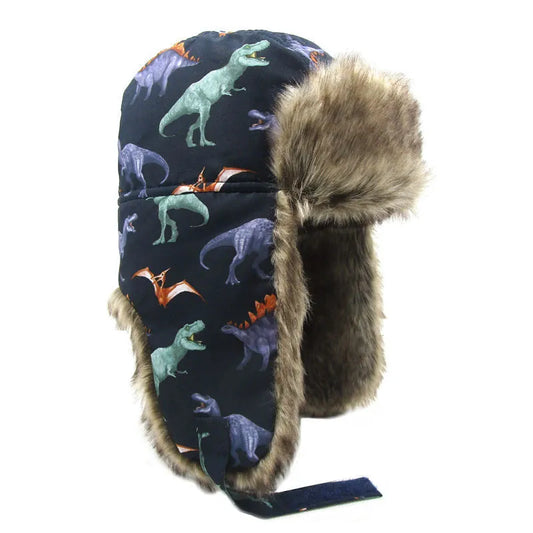 Boys Dinosaur Print Thick Warm Ear Protection Hat - Enfance-Heureuse