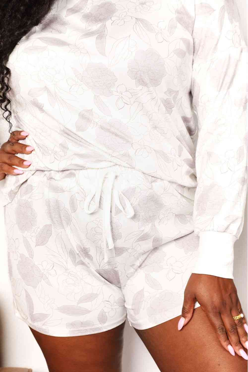 Double Take Floral Long Sleeve Top and Shorts Loungewear Set - Enfance-Heureuse