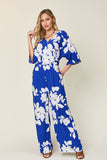 Double Take Full Size Printed Tie Back Wide Leg Jumpsuit - Enfance-Heureuse