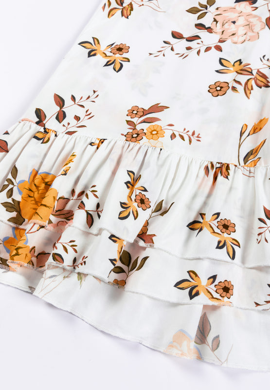 Printed V-Neck Flare Sleeve Mini Dress - Enfance-Heureuse