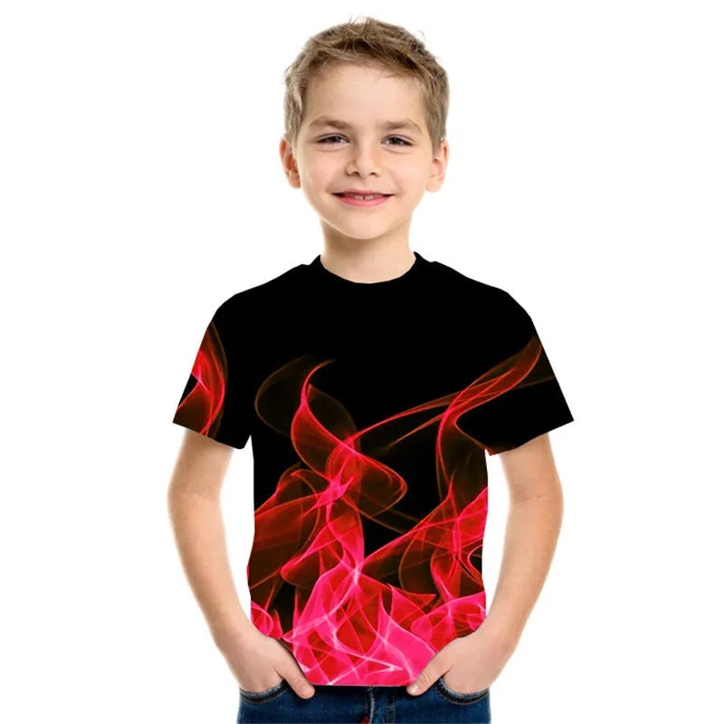 New Boys' Three-color Flame 3D Printed Short-sleeved T-shirt - Enfance-Heureuse