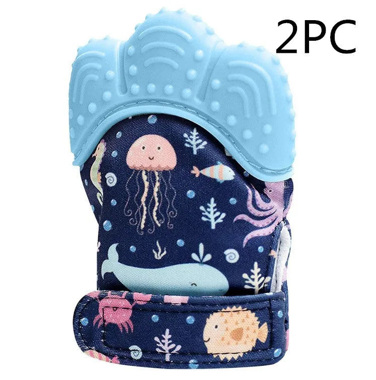 Bébé de dentition bébé anti-morsure silicone molaire gants enfants de jouets sonores - Enfance-Heureuse