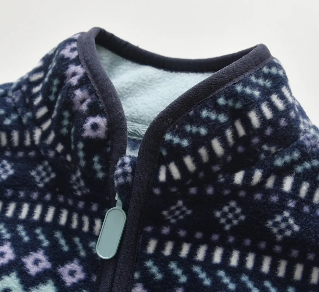 Bébé Polaire Veste Bleu Marine Rayé Mince À Manches Longues Col montant Haut - Enfance-Heureuse