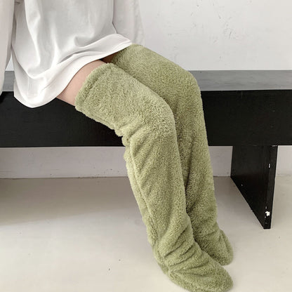 Over Knee High Fuzzy Long Socks Winter Warm Cold Leg Knee Joint Cold-proof Stockings Home Floor Sleeping Socks - Enfance-Heureuse
