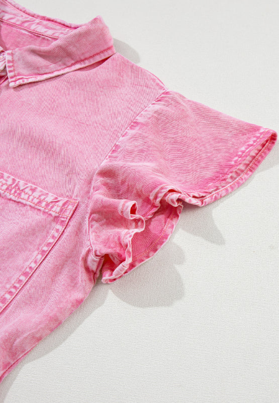 Robe mini en jean boutonnée à col montant