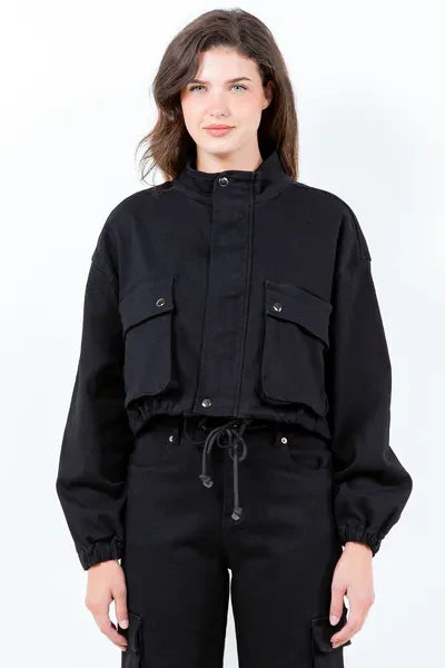 Veste de travail courte American Bazi grande taille avec cordon de serrage et poche cargo