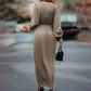 Women's Solid Color V-Neck Long Sleeve Dress With Elastic Cuffs & Asymmetrical Hem Draped Party Dress For Spring&Fall