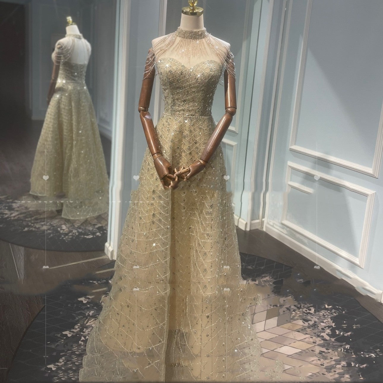 Golden Neck Hanging Light Luxury Toast Evening Dress - Enfance-Heureuse