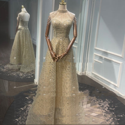 Golden Neck Hanging Light Luxury Toast Evening Dress - Enfance-Heureuse