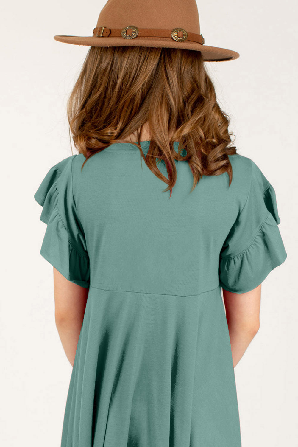 Round Neck Petal Sleeve Dress - Enfance-Heureuse