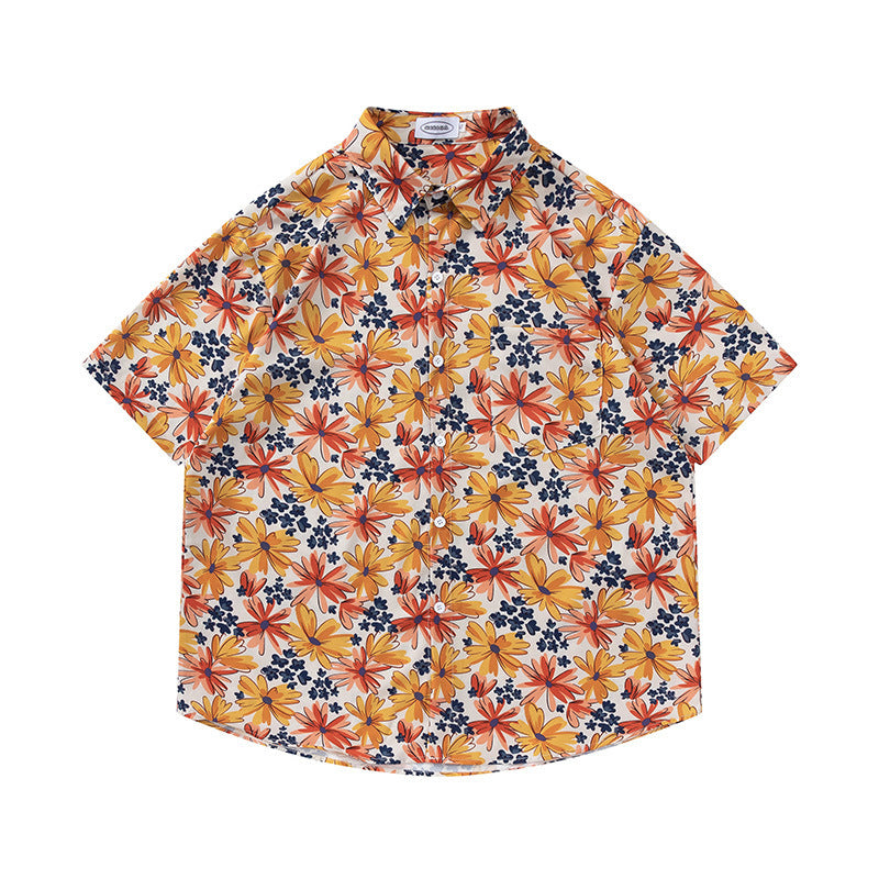 Retro Printed Shirt Short Sleeve Loose Design - Enfance-Heureuse