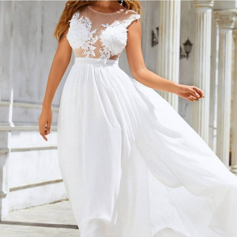 Chiffon Lace Trailing Wedding Large Swing Dress - Enfance-Heureuse