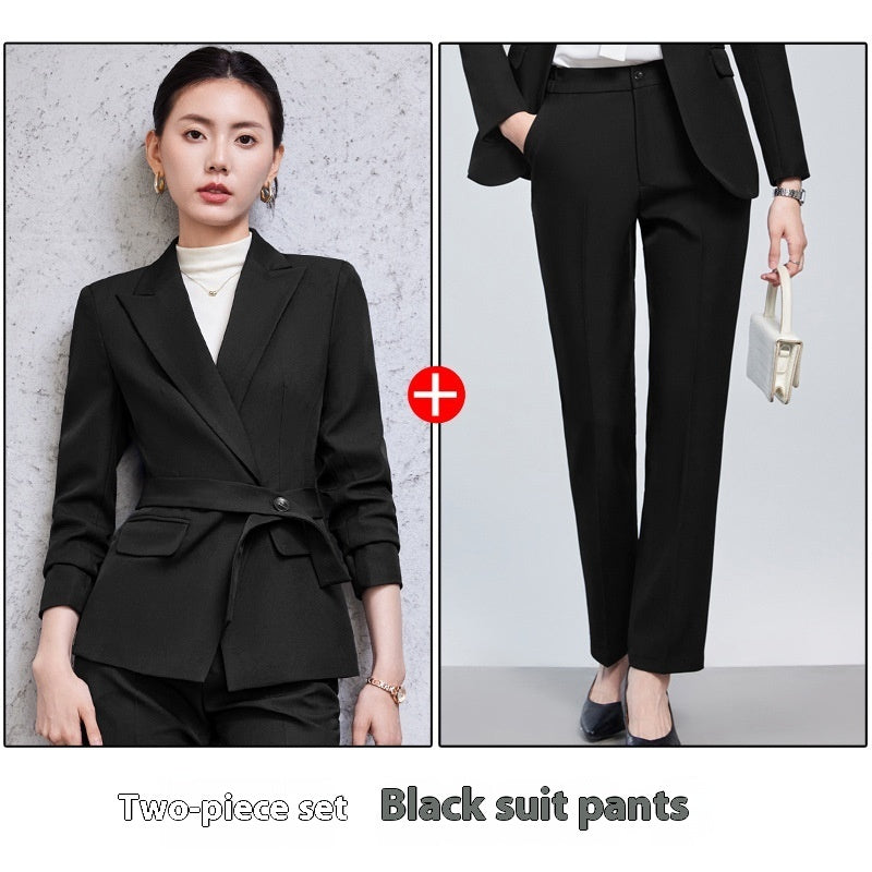 Long Sleeve Small Suit Collar Coat Women's Shirt Pants Suit - Enfance-Heureuse