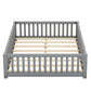 Full Size Bed Floor Bed With Safety Guardrails And Door For Kids, Gray - Enfance-Heureuse