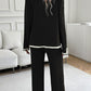 Devine Contrast Trim Round Neck Top and Pants Set - Enfance-Heureuse