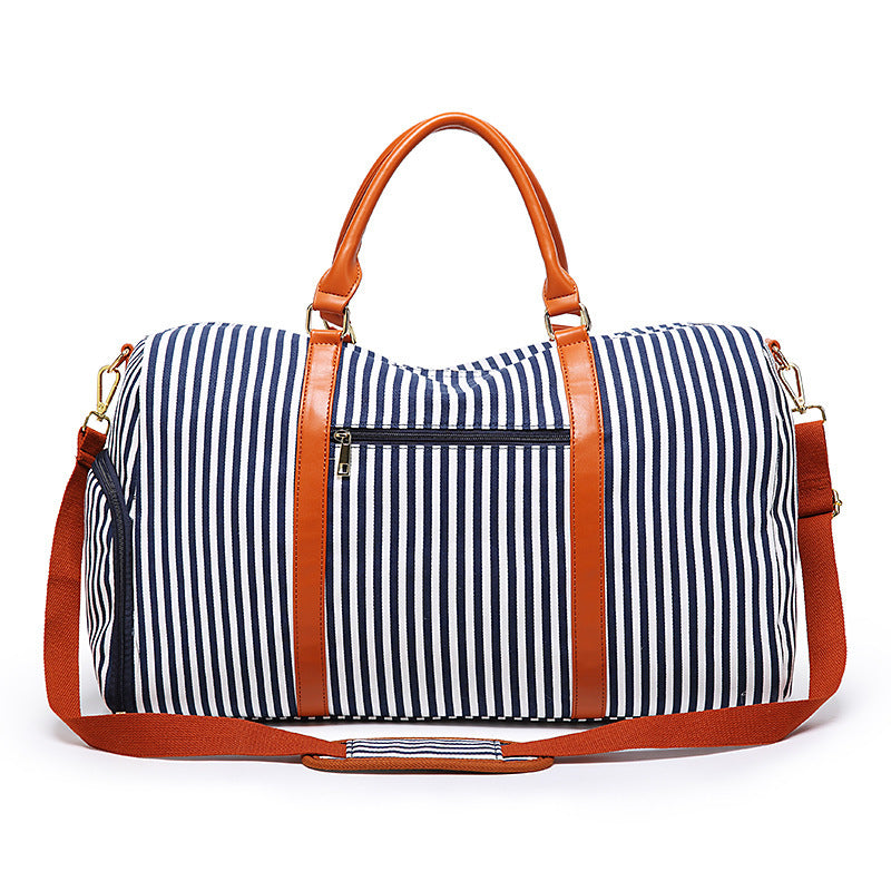 New Fashion Stripe Contrast Color and Leather Canvas Big Bag - Enfance-Heureuse