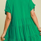 Umgee Full Size Raw Hem Folded Sleeve Tiered Dress Plus Size