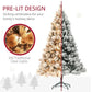 HOMCOM 6.5 Ft Pre-Lit Artificial Christmas Tree With 350 Clear Lights And 1107 Tips, Snow Flocked Christmas Tree With Metal Stand, Hinged Xmas Tree For Home Office Holiday, Green - Enfance-Heureuse