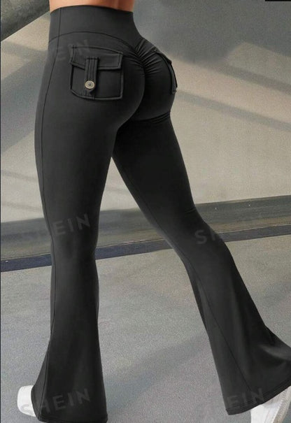 Yoga Fitness Flared Pants With Pockets Ins Fashion Slim High Waist Sports Trousers Scrunch Butt Booty Workout Lifting Leggings - Enfance-Heureuse