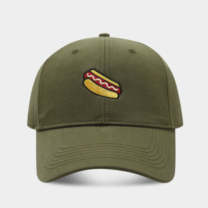 Hot Dog Embroidery Pattern Soft Top Peak Cap