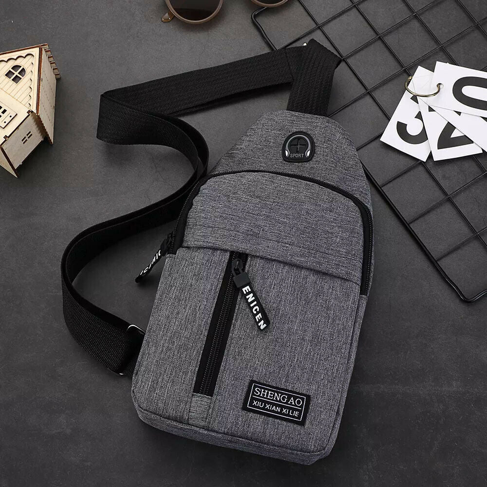 Mens Sling Bag Cross Body Handbag Chest Bag Shoulder Pack Sports Travel Backpack Gray - Enfance-Heureuse