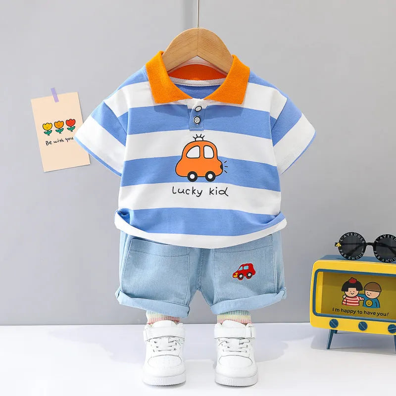 Boys' Summer Short Sleeve Korean Style Lapel Polo Shirt - Enfance-Heureuse