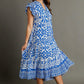 Umgee Full Size Two Tone Border Print Ruffle Cap Sleeve Midi Dress Plus Size - Enfance-Heureuse