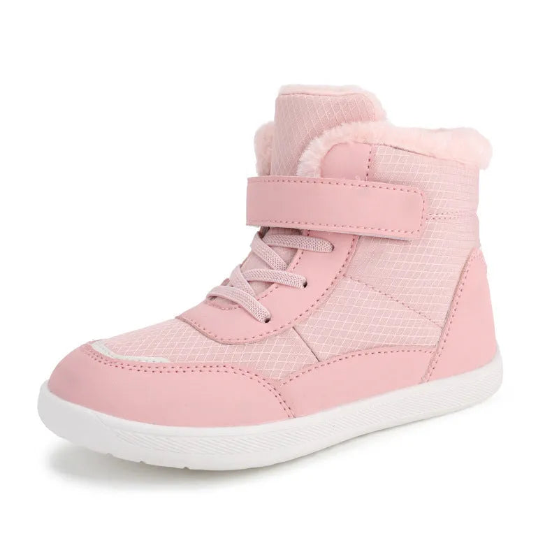 Chaussures montantes pour enfants avec velours épais à bout large en coton rembourré bottes de neige d'extérieur pour garder au chaud