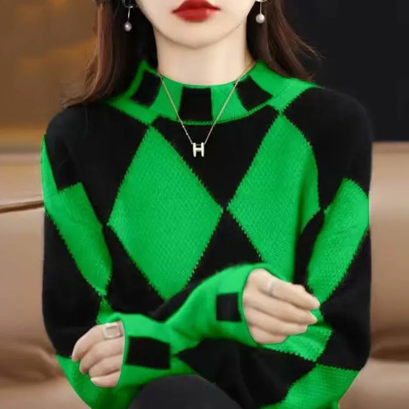 Mock Neck Sweater Bottoming Shirt New Color Matching - Enfance-Heureuse