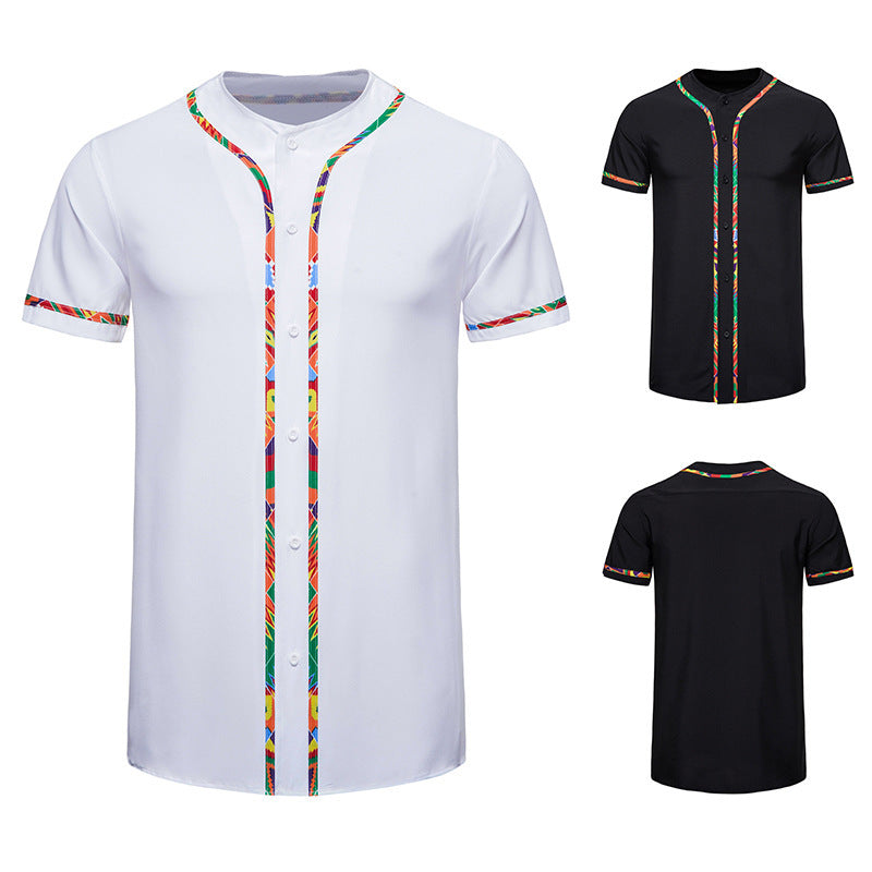 Men's Short-sleeved Shirt Multicolor Printing Round Neck - Enfance-Heureuse