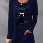 Women's Pocket Round Neck T-shirt Printed Loose Long Sleeve Dress - Enfance-Heureuse