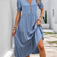 Perfee Decorative Button Notched Short Sleeve Midi Dress
