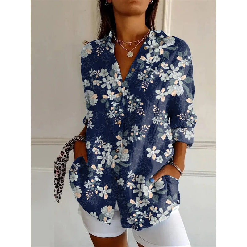 New Women's Long Sleeved Shirt For Summer Fashion, 3D Printed Shirt With Floral Pattern - Enfance-Heureuse