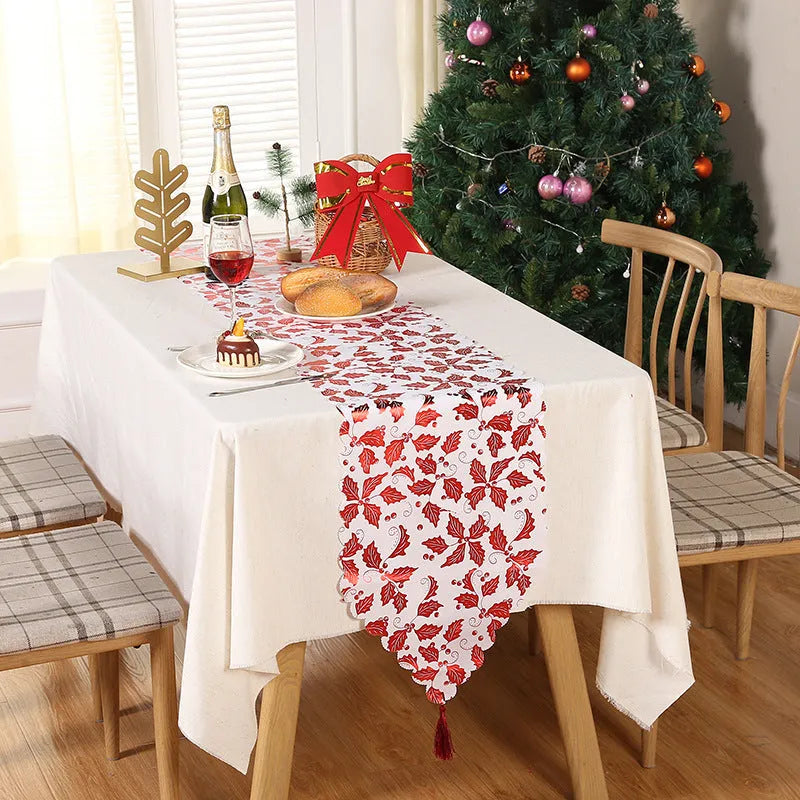 Christmas Snowflake Leaves Table Runner Table Decoration Decorations - Enfance-Heureuse