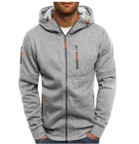 Men's Casual Zipper Hooded Sweater Solid Color Sports Fitness Jackets Cardigan - Enfance-Heureuse
