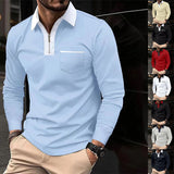 Polos à manches longues et fermeture éclair pour homme, décontractés, col à revers, en coton, avec poches, pour le sport, le golf et le tennis, collection automne 2024