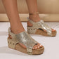 Plus Size Wedge Sequined Peep Toe Sandals For Women - Enfance-Heureuse