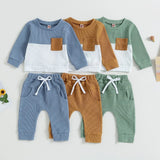 Color Matching Pocket Waffle Sweater Lace-up Sweatpants 2-Piece Children's Fashion Casual Wear Baby Suit - Enfance-Heureuse