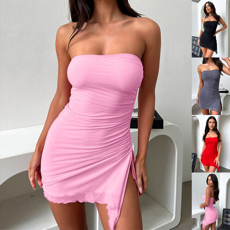 Y2K Tube-top Split Dress Summer Ins Fashion Backless Short Dresses For Women - Enfance-Heureuse