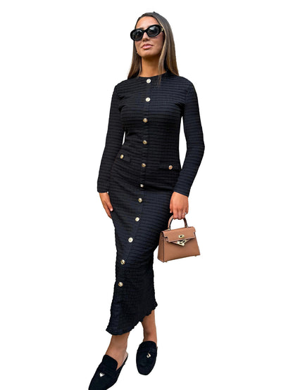 French Retro Slim Fit Slimming Knitted Long-sleeved Dress