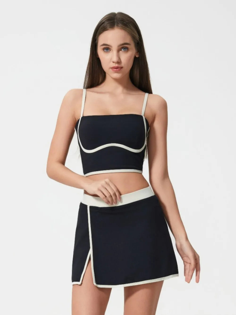 Millennia Contrast Trim Square Neck Active Cami with Detachable Chest Pads - Enfance-Heureuse