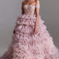 One-line Shoulder Wipe Chest Princess Studded Beaded Cake Skirt Pink Wedding Dress - Enfance-Heureuse